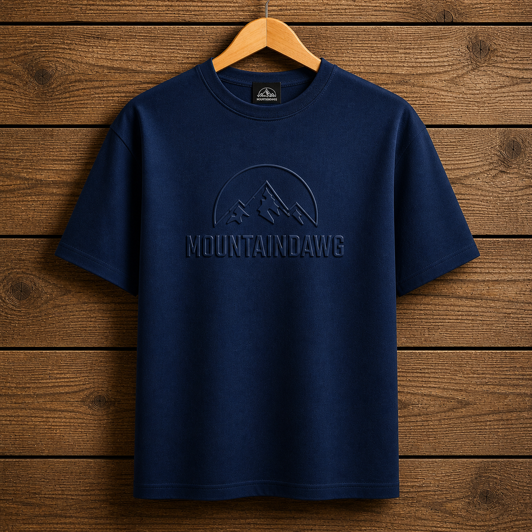 Mountain Dawg Iconic Embossed Tee in Classic White — lifestyle shot | Mountain Dawg