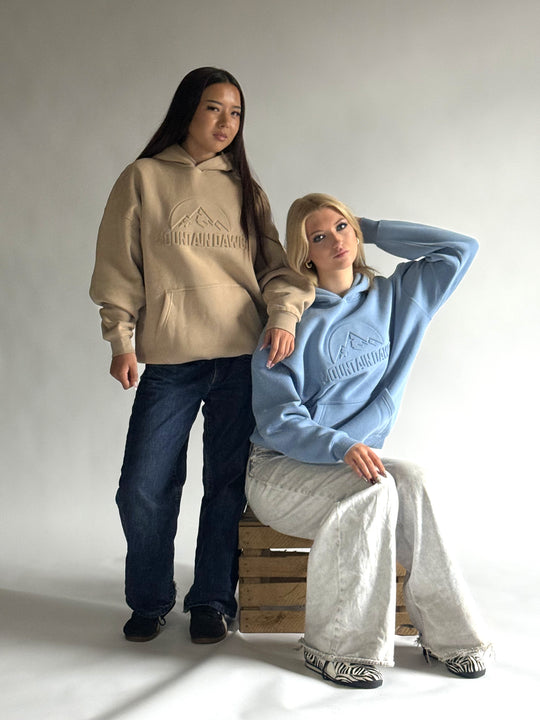 Heavyweight Oversized Hoodie – Ice Blue | Bold Embossed Print | Mountain Dawg