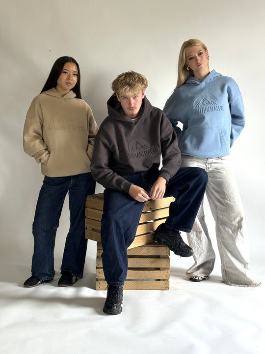 Heavyweight Oversized Hoodie – Ice Blue | Bold Embossed Print | Mountain Dawg