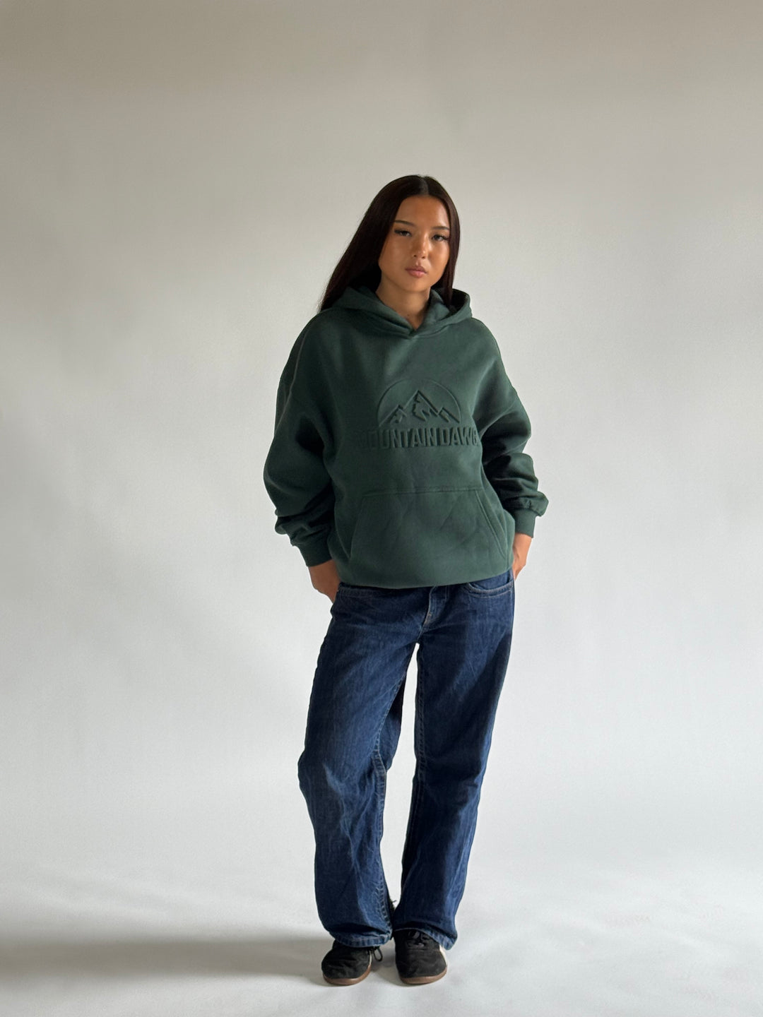 Heavyweight Oversized Hoodie – Ice Blue | Bold Embossed Print | Mountain Dawg