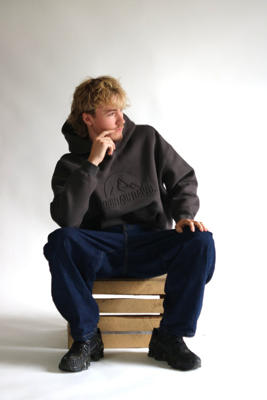 Heavyweight Oversized Hoodie – Ice Blue | Bold Embossed Print | Mountain Dawg
