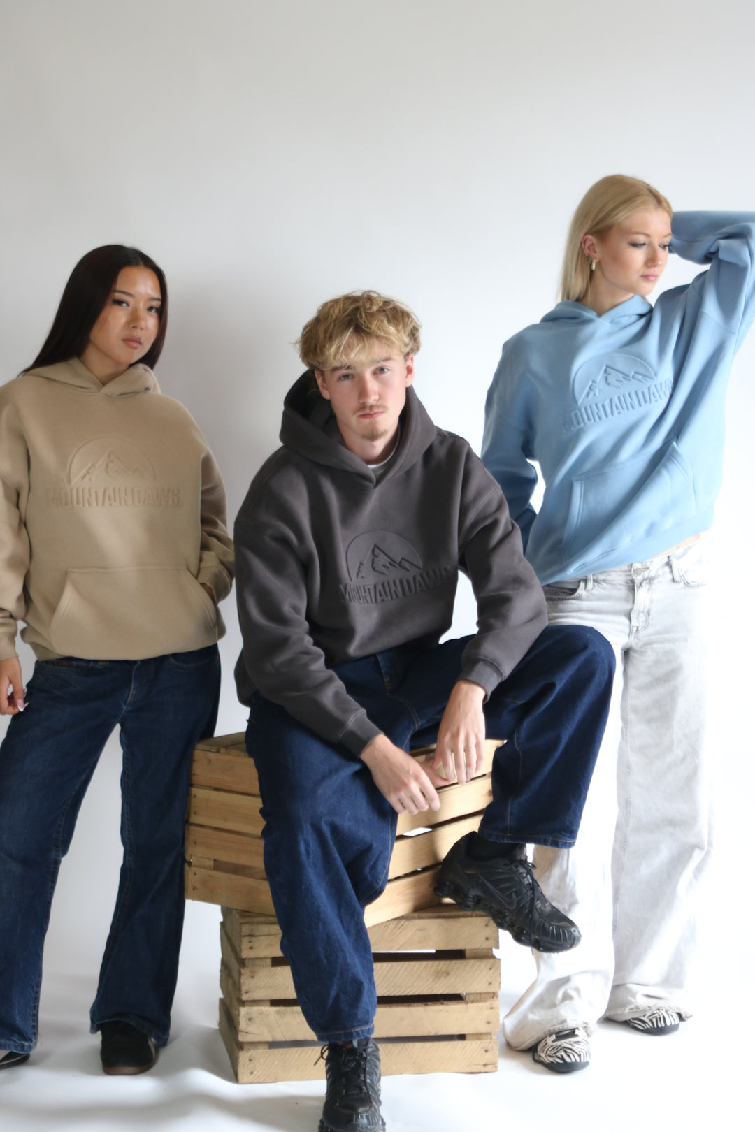 Heavyweight Oversized Hoodie – Ice Blue | Bold Embossed Print | Mountain Dawg