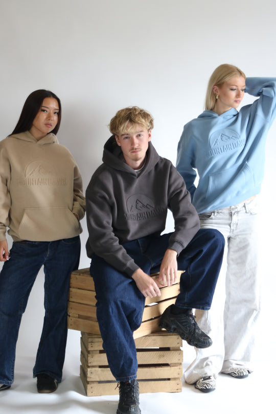 Heavyweight Oversized Hoodie – Ice Blue | Bold Embossed Print | Mountain Dawg