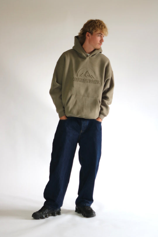 Heavyweight Oversized Hoodie – Ice Blue | Bold Embossed Print | Mountain Dawg