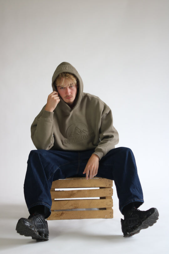 Heavyweight Oversized Hoodie – Ice Blue | Bold Embossed Print | Mountain Dawg