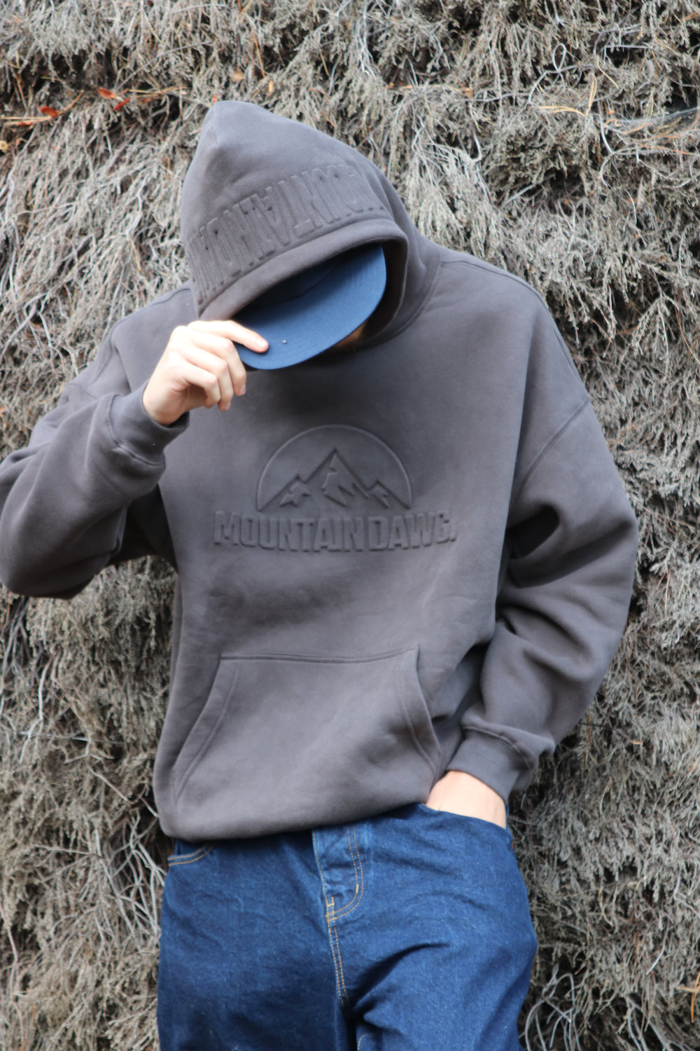 Heavyweight Oversized Hoodie – Vintage Olive | Bold Embossed Print | Mountain Dawg