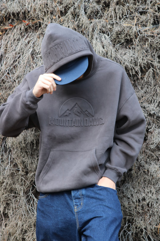 Heavyweight Oversized Hoodie – Ice Blue | Bold Embossed Print | Mountain Dawg