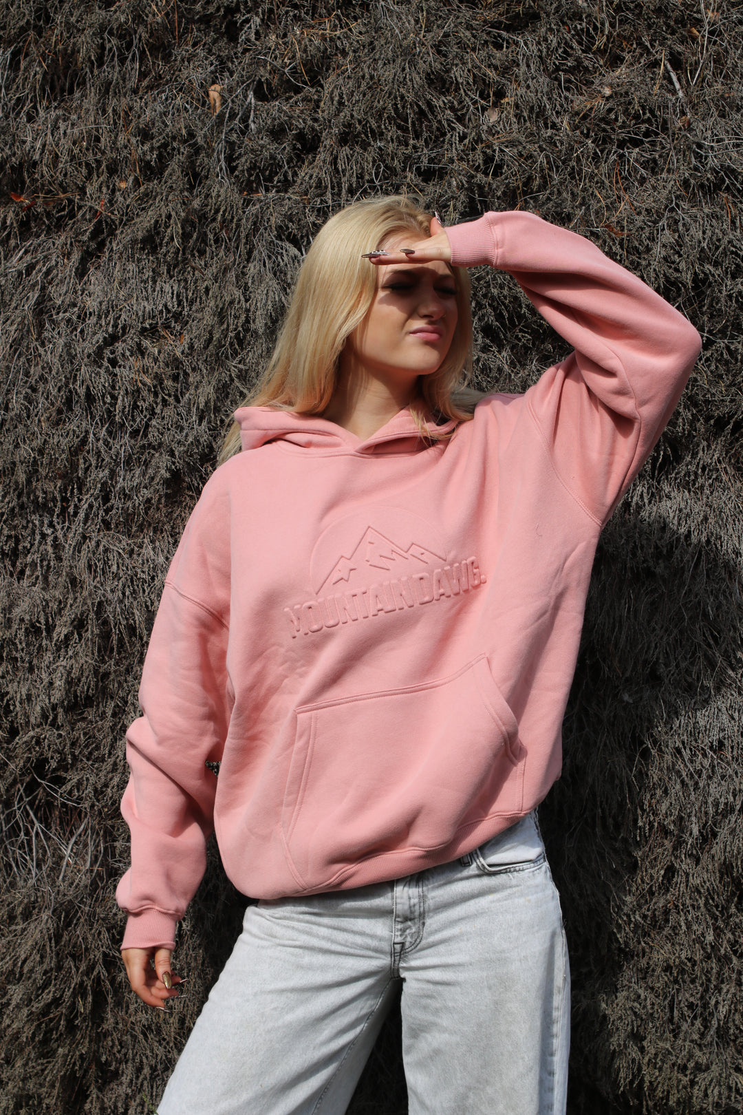 Heavyweight Oversized Hoodie – Ice Blue | Bold Embossed Print | Mountain Dawg