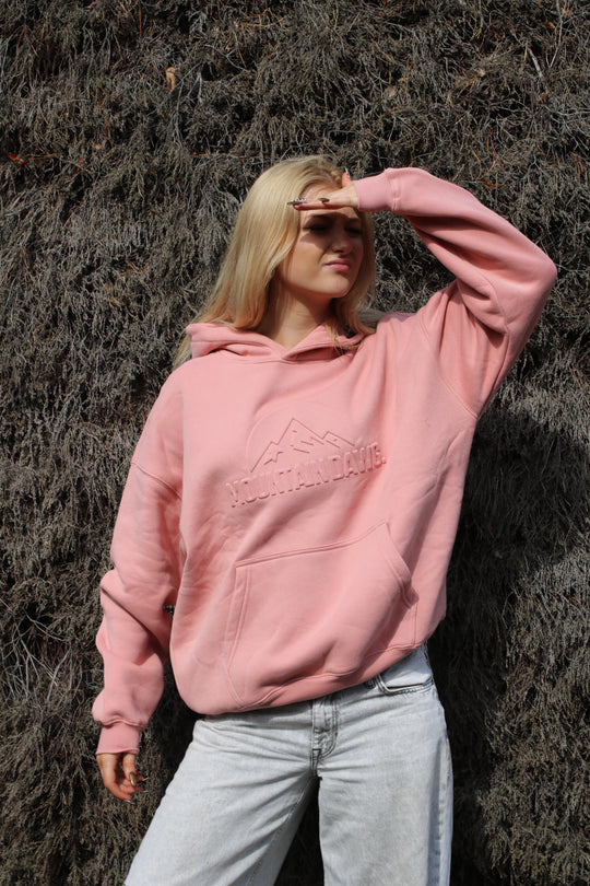 Heavyweight Oversized Hoodie – Ice Blue | Bold Embossed Print | Mountain Dawg