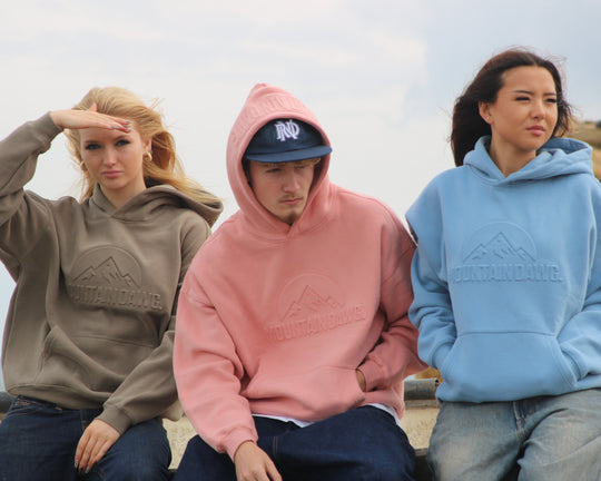 Heavyweight Oversized Hoodie – Ice Blue | Bold Embossed Print | Mountain Dawg