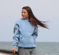 Heavyweight Oversized Hoodie – Ice Blue | Bold Embossed Print | Mountain Dawg