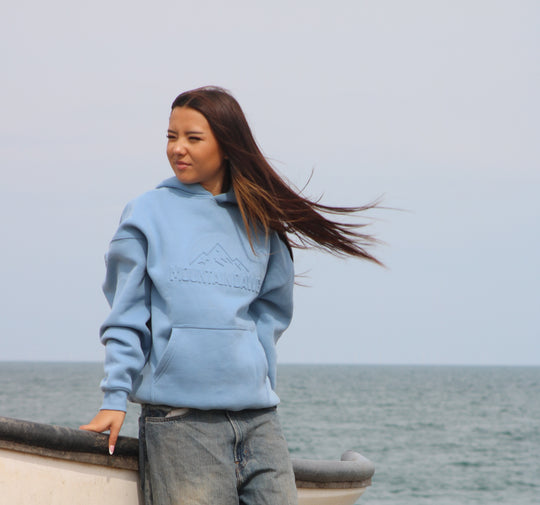 Heavyweight Oversized Hoodie – Ice Blue | Bold Embossed Print | Mountain Dawg