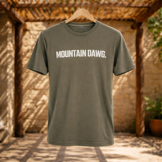 Mountain Dawg Classic Regular Fit Tee in Vintage Olive — front view | Mountain Dawg